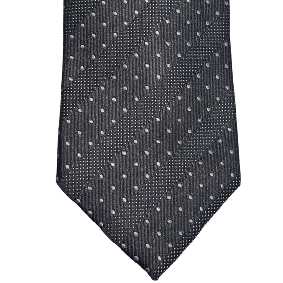 Egara Mens Necktie Black with White Dots 100% Silk Business tie Formal RN77219 - Picture 1 of 10